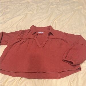 We The Free burnt orange Textured linen like cropped top